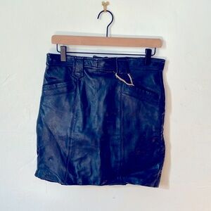 Vintage blue mini leather skirt